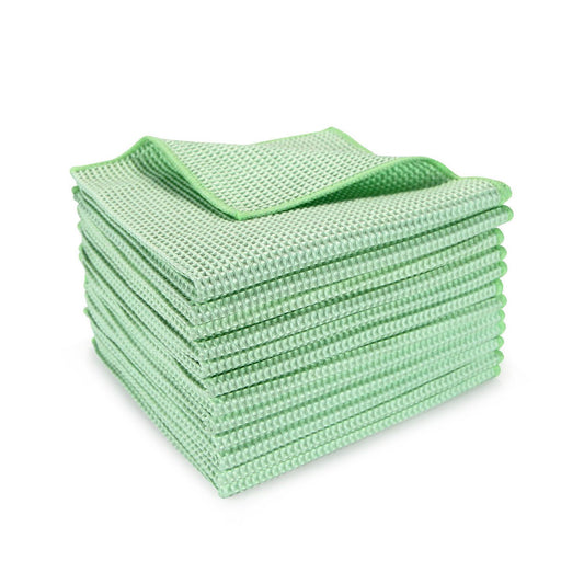 Stack of blue waffle weave microfiber car wash towels