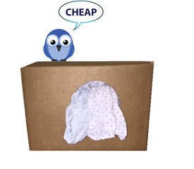 box of rags with bird saying "cheap"