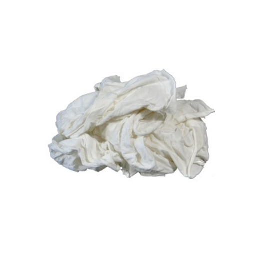 Pile of white cotton knit rags with loose folds on a white background