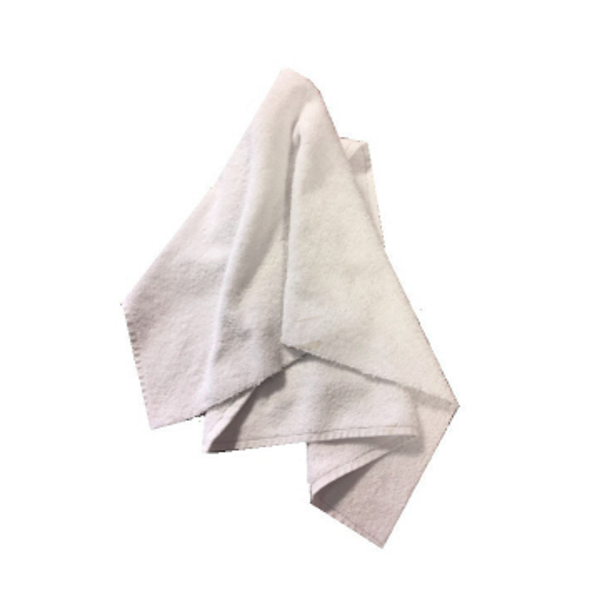 White terry toweling rags draped to show their fabric and edges on a white background