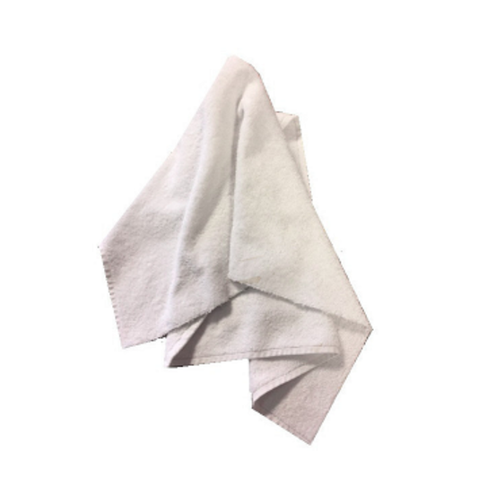 White terry toweling rags draped to show their fabric and edges on a white background