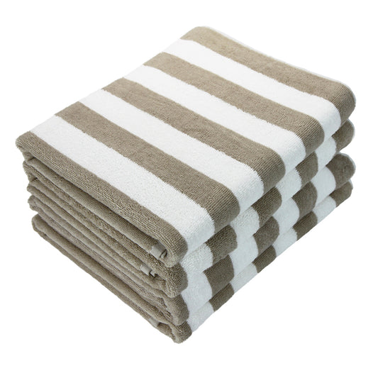 beige and white striped cabana towels