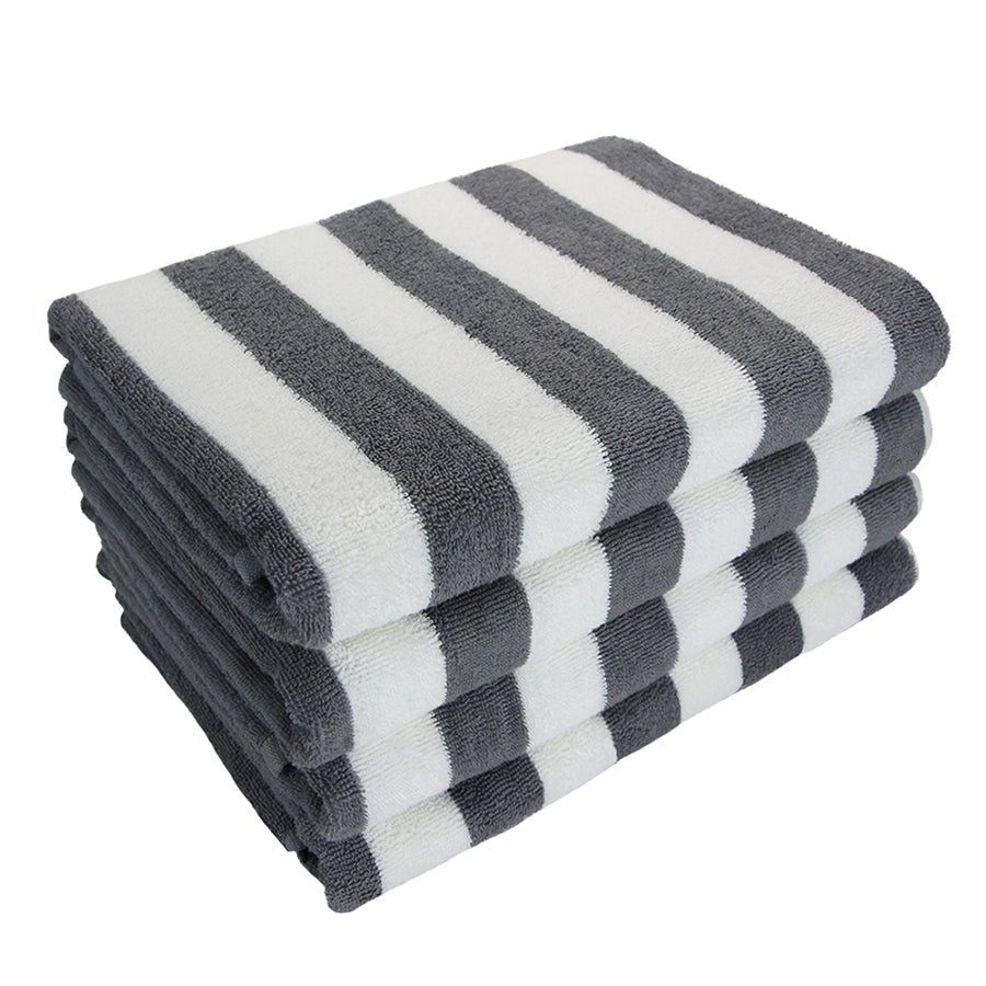 gray and white striped cabana towels