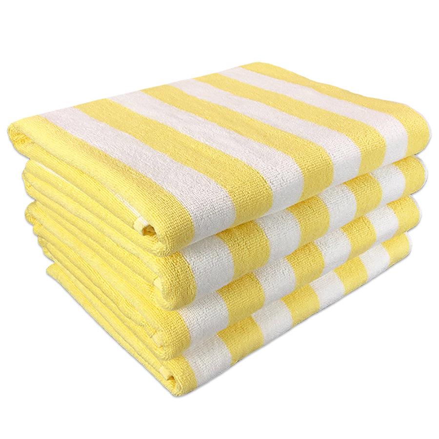yellow and white striped cabana towels