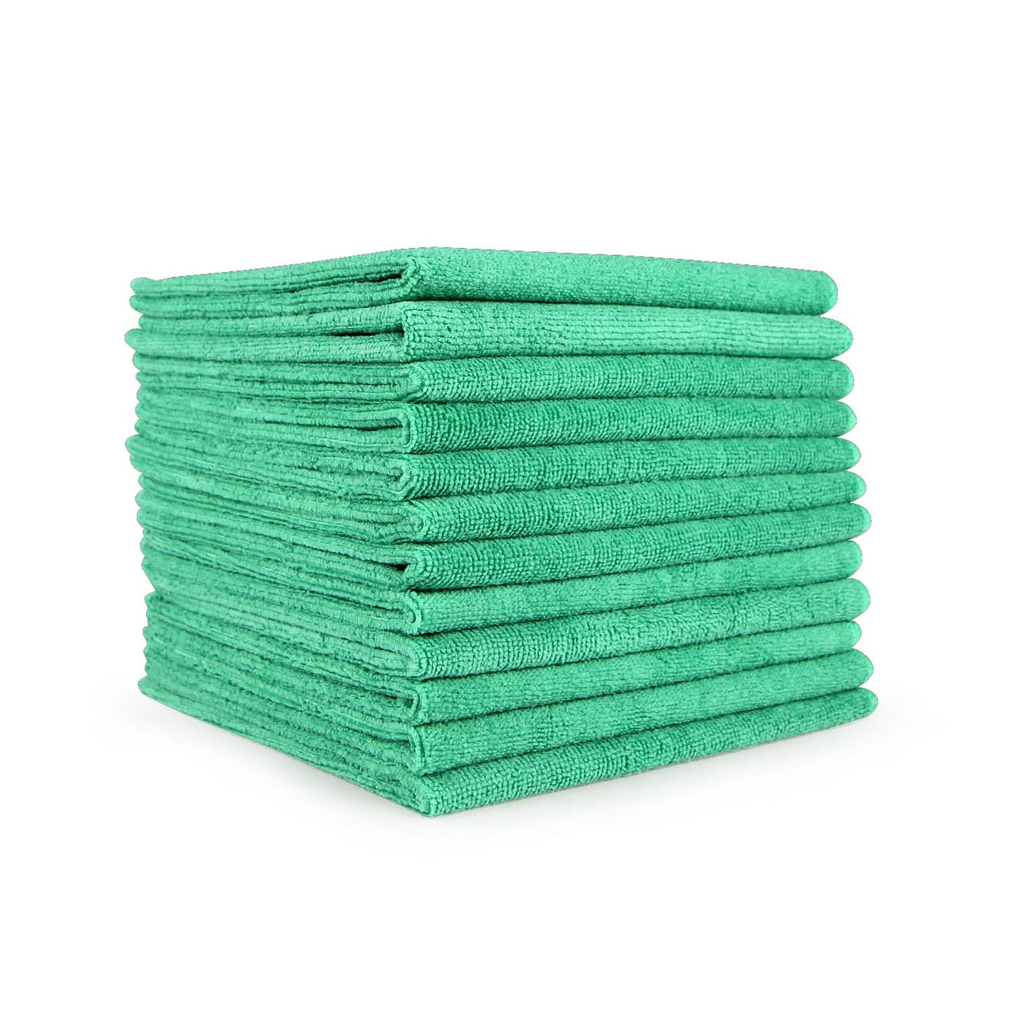 a stack of green microfiber towels