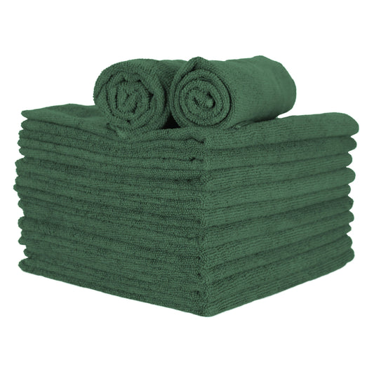 a stack of green microfiber towels